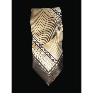 Milano Moda Brown & Gold Geometric Pattern Necktie T01 N